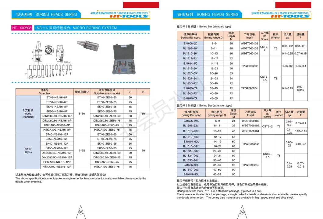 Nbj16 Boring Tools Micro Boring Head Nbj16 Bt40 Boring Bar Boring Head and Facing Head Nt40 Nbj16