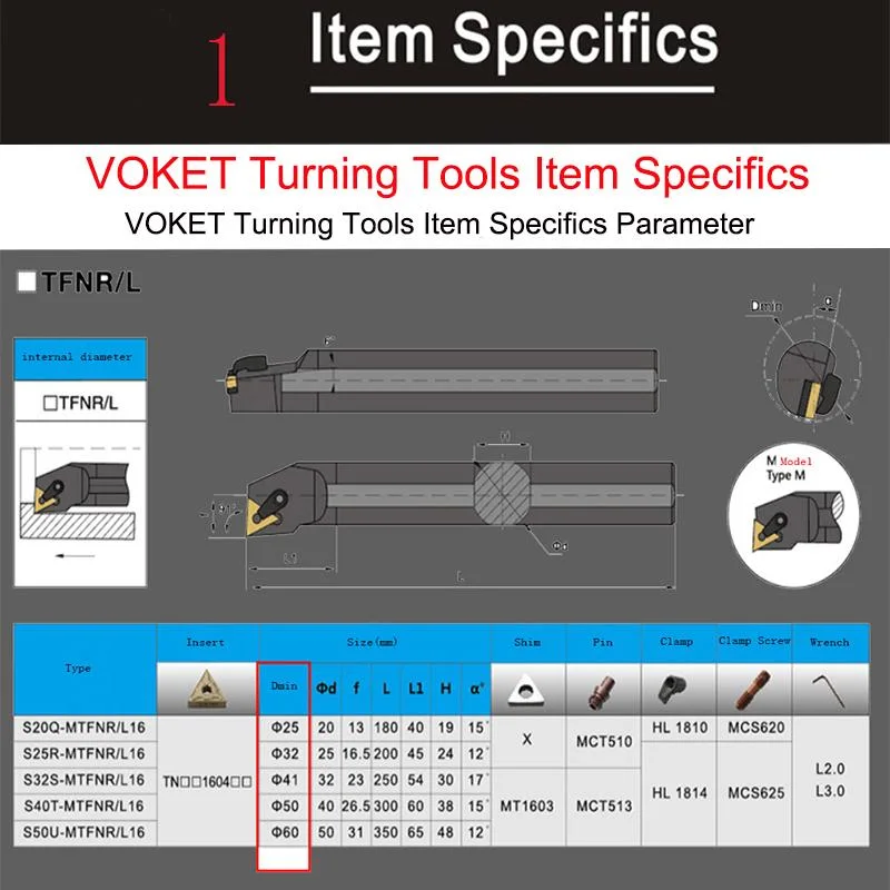 S16n-Mtfnl16 16mm 20mm 25mm CNC M Type Turning Lathe Cutter Bar Toolholder Tnmg Inserts Clamp Internal Boring Tool Holders