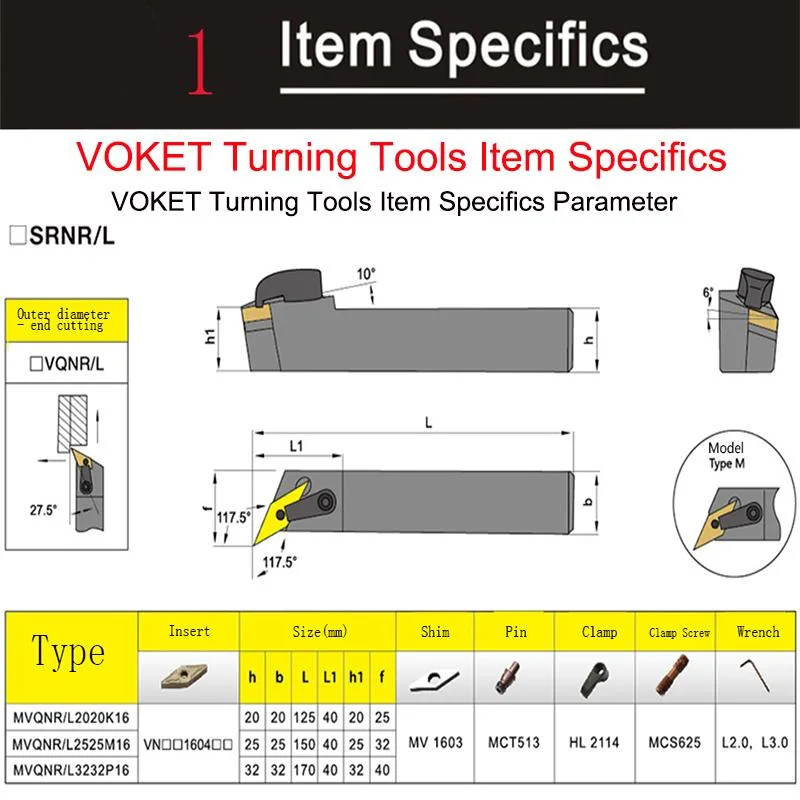 Mvqnr 2525m16 Metal Cutting 20 25 mm Machining Boring Cutter Carbide Toolholder External Turning Tool Holder CNC Lathe Arbor